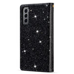 Glitrende stjerneklart lædercover med laserskæring og lynlås til Samsung Galaxy S21 4G/5G