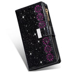 Glitrende stjerneklart lædercover med laserskæring og lynlås til Samsung Galaxy S21 4G/5G