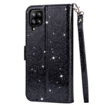 Flash Powder Zipper Fick Plånbok Flip Lädermobilskal med Rem till Samsung Galaxy A12
