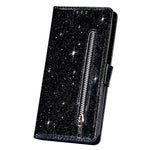 Flash Powder Zipper Pocket Wallet Flip Leather Phone Case with Strap for Samsung Galaxy S21 Ultra 5G