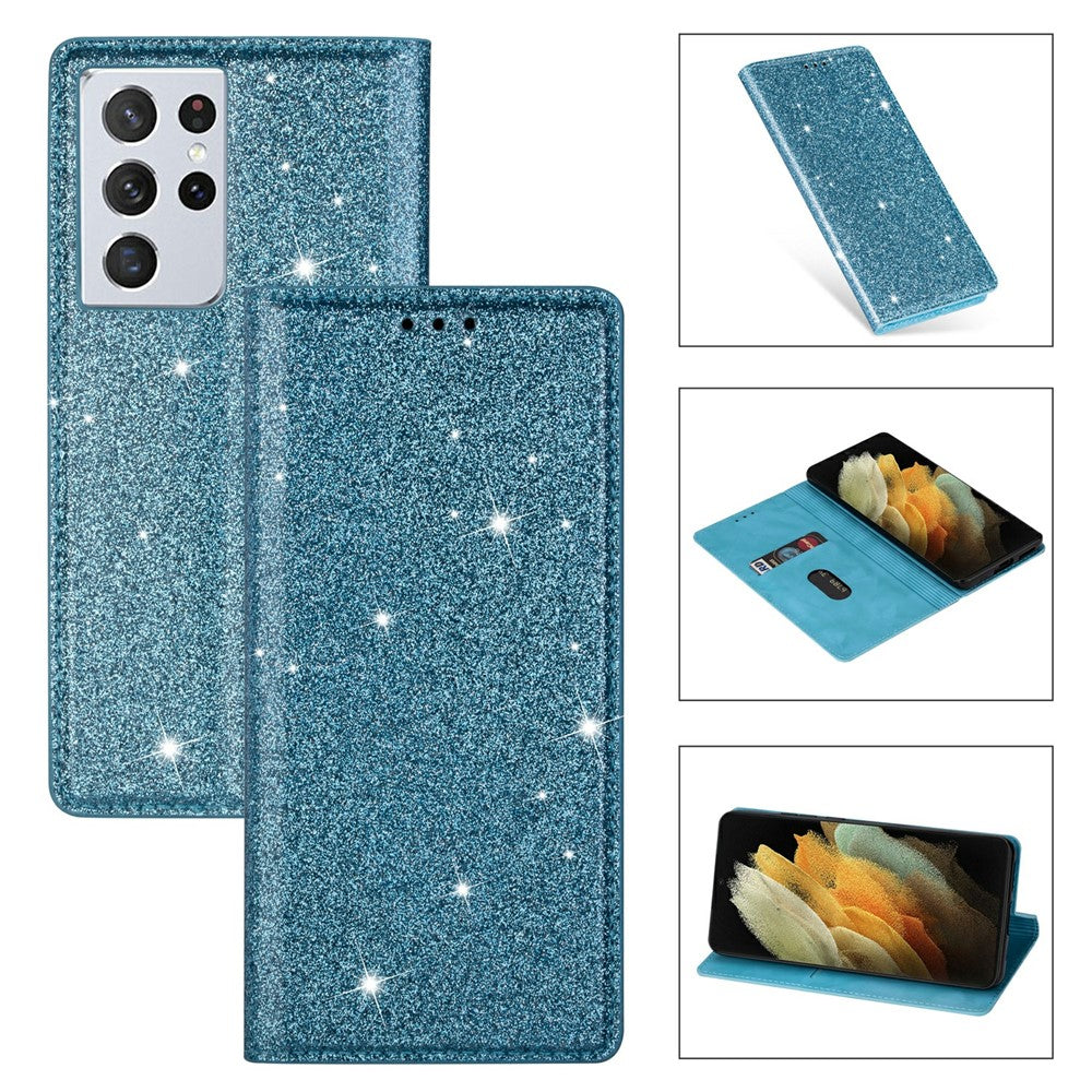 Flash Powder Autoabsorberande Ultratunt Läderskal för Samsung Galaxy S21 Ultra 5G