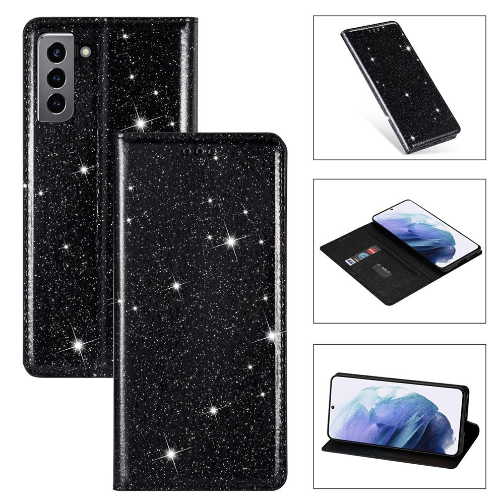 Flash Powder Auto-absorbed Ultra-thin Leather Stand Case for Samsung Galaxy S21 4G/5G