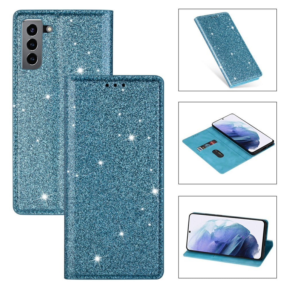 Flash Powder Auto-absorbed Ultra-thin Leather Stand Case for Samsung Galaxy S21 4G/5G