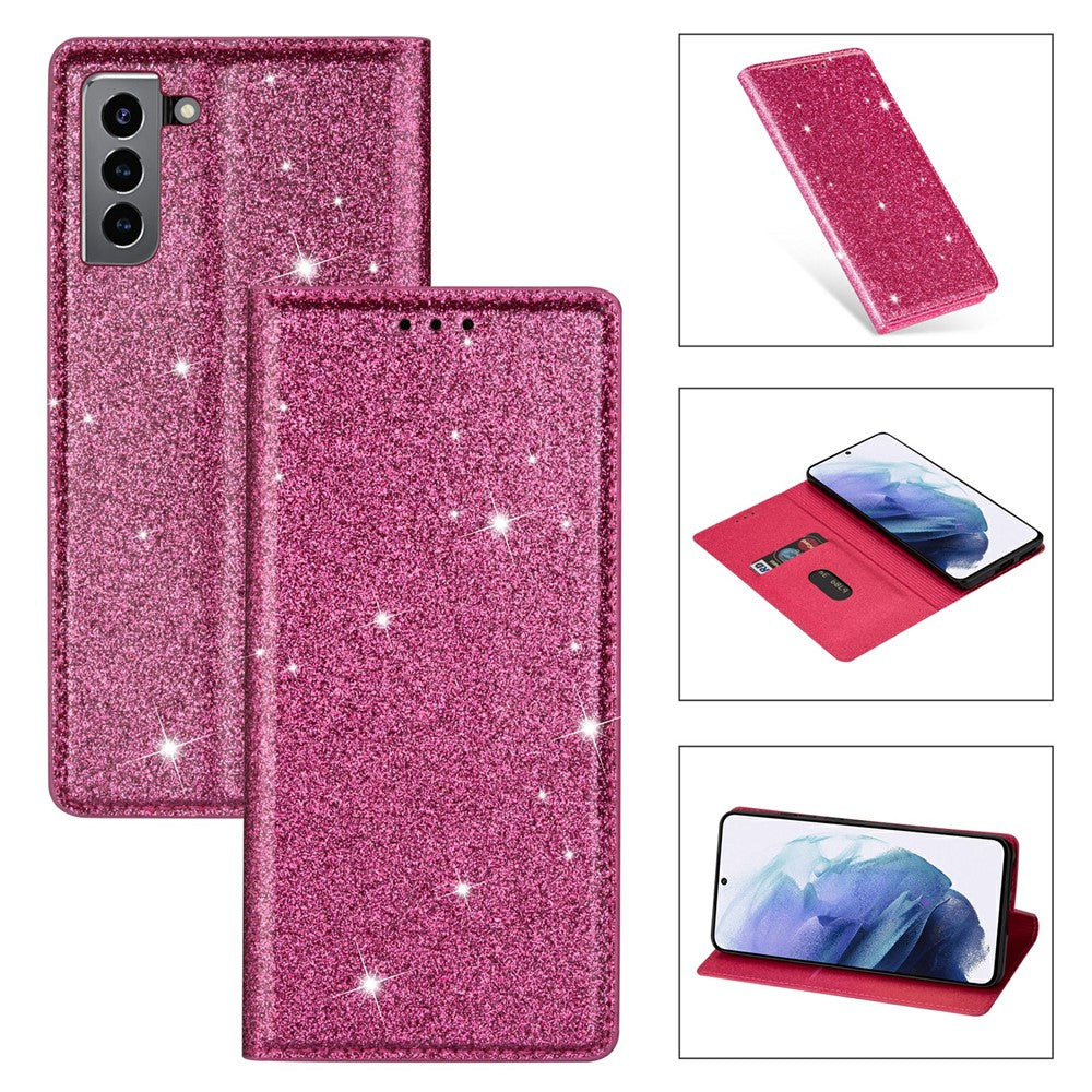 Flash Powder Auto-absorbed Ultra-thin Leather Stand Case for Samsung Galaxy S21 4G/5G