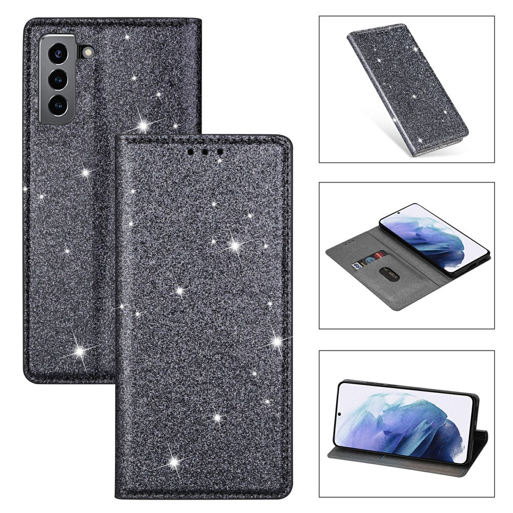 Flash Powder Auto-absorbed Ultra-thin Leather Stand Case for Samsung Galaxy S21 4G/5G