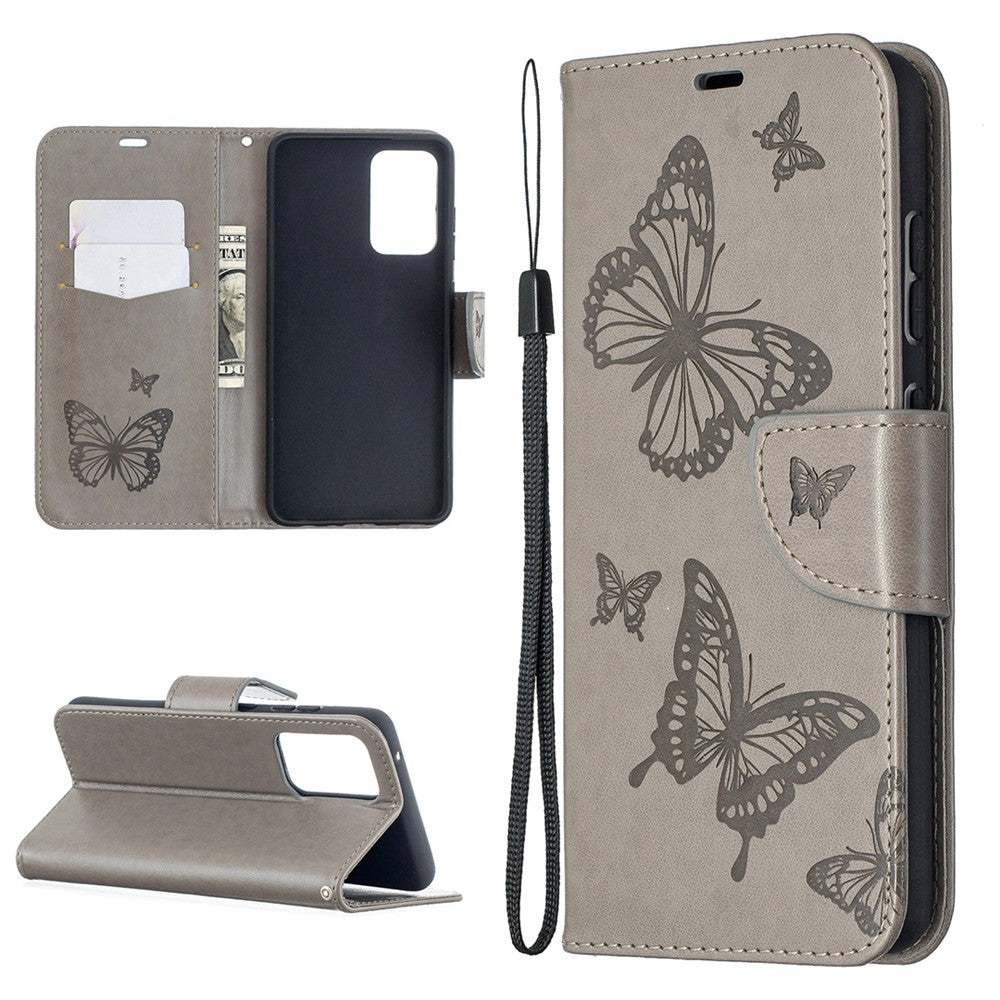 For Samsung Galaxy A52 4G / 5G / A52s 5G Imprint Butterflies Wallet Stand Flip Leather Phone Shell