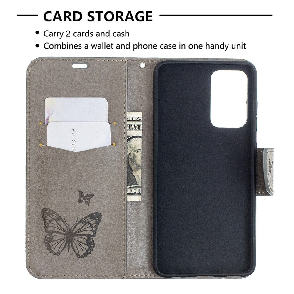 For Samsung Galaxy A52 4G / 5G / A52s 5G Imprint Butterflies Wallet Stand Flip Leather Phone Shell