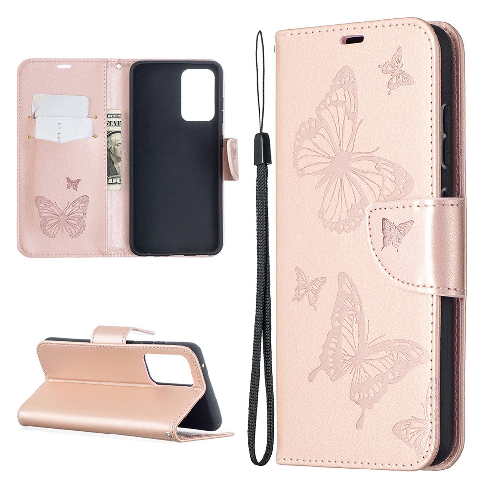 For Samsung Galaxy A52 4G / 5G / A52s 5G Imprint Butterflies Wallet Stand Flip Leather Phone Shell