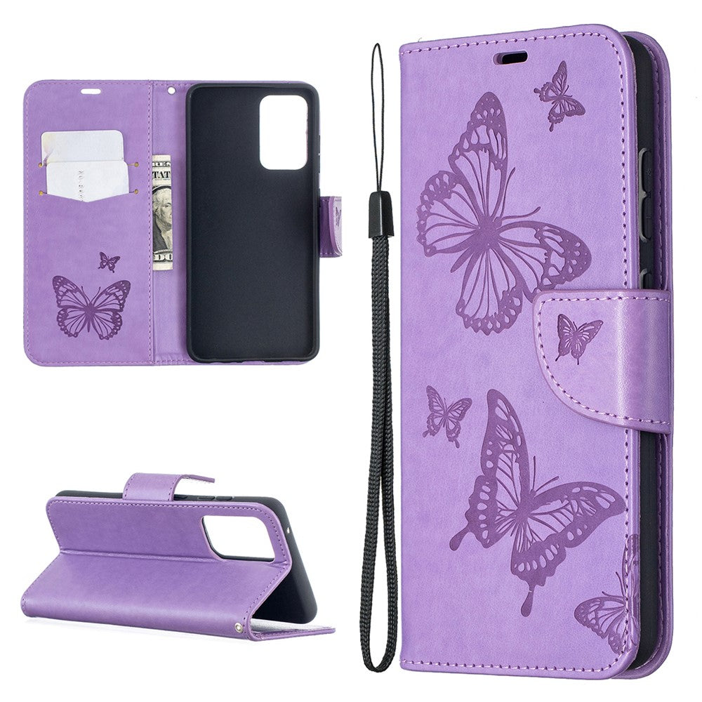 For Samsung Galaxy A52 4G / 5G / A52s 5G Imprint Butterflies Wallet Stand Flip Leather Phone Shell
