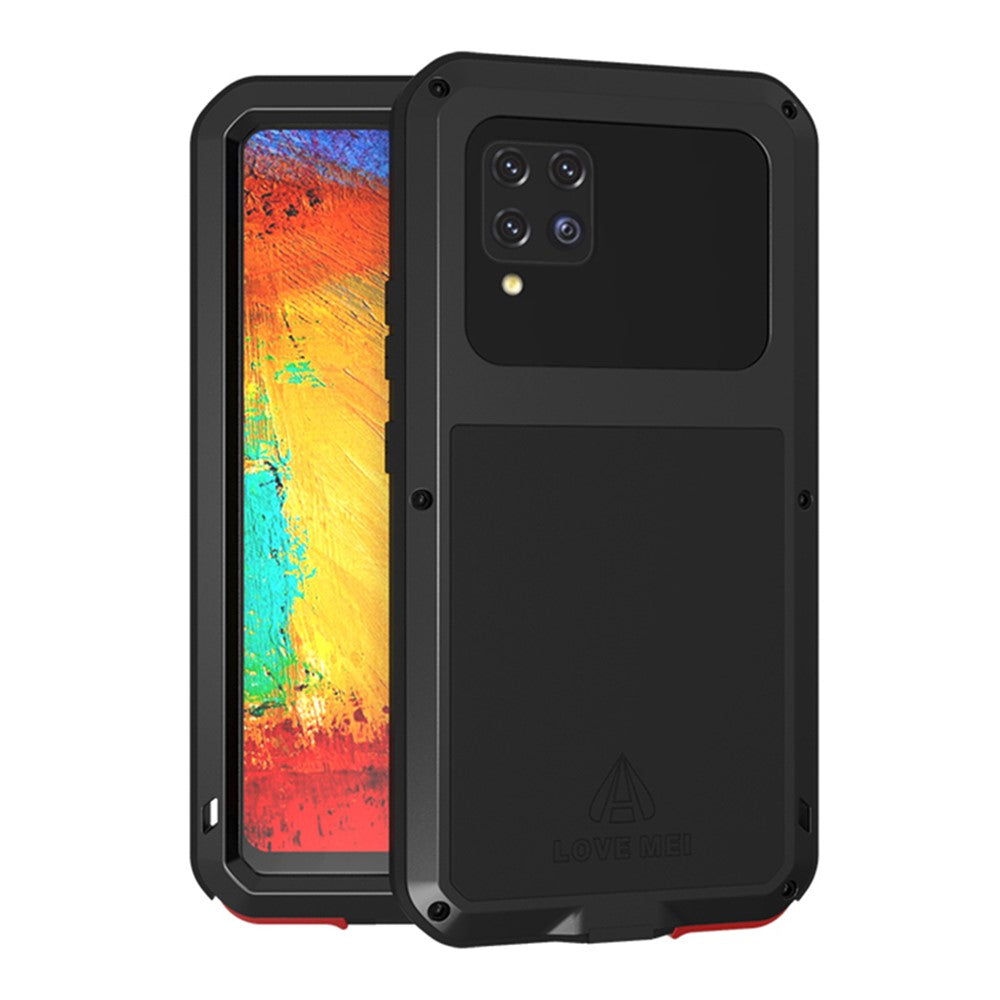 LOVE MEI Stötsäkert Fallsäkert Dammtät Skal med Härdat Glasfilm för Samsung Galaxy A42 5G