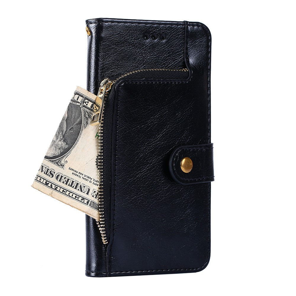 Leather Wallet Phone Stand Case for Samsung Galaxy A32 5G Zipper Pocket Design Cover