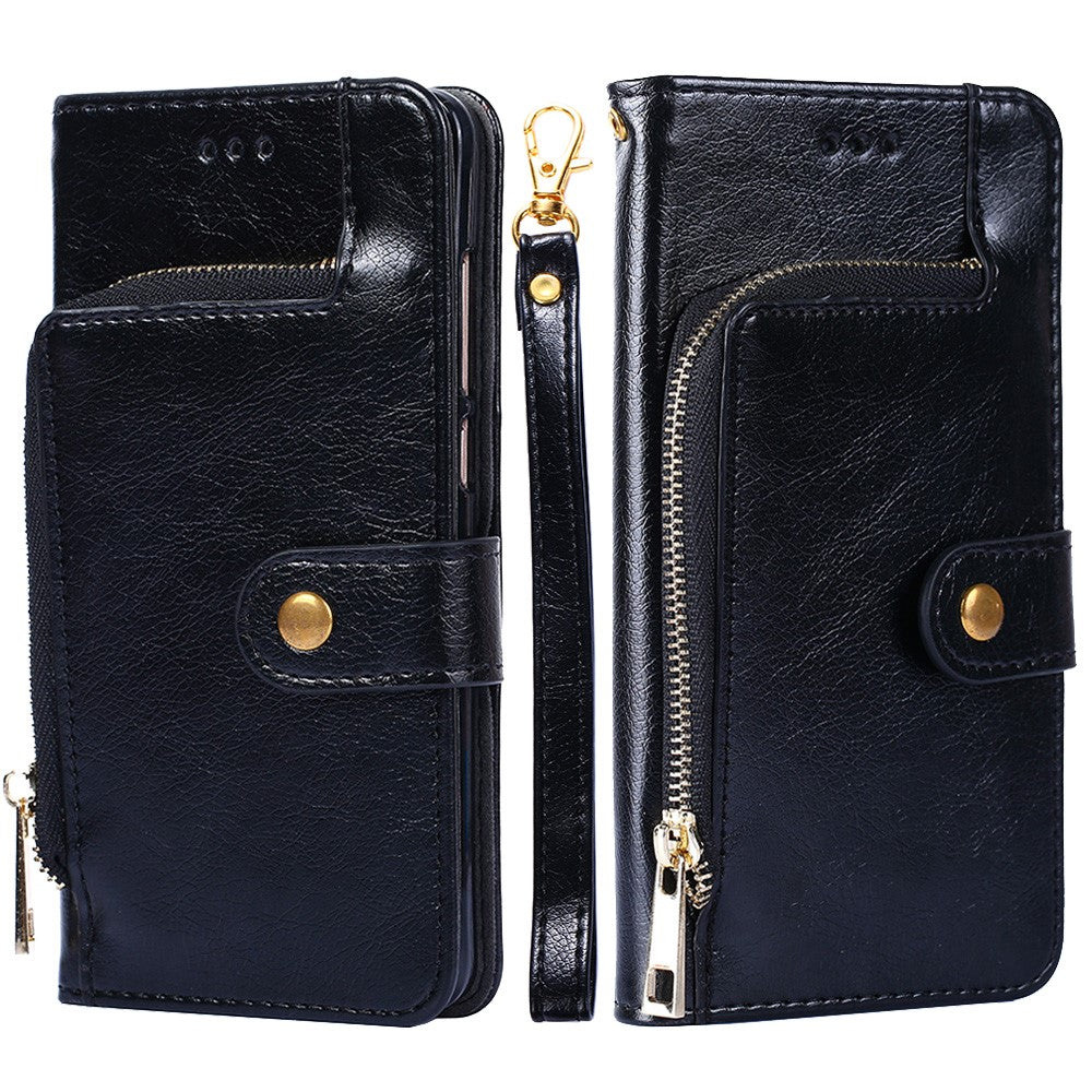 Leather Wallet Phone Stand Case for Samsung Galaxy A32 5G Zipper Pocket Design Cover