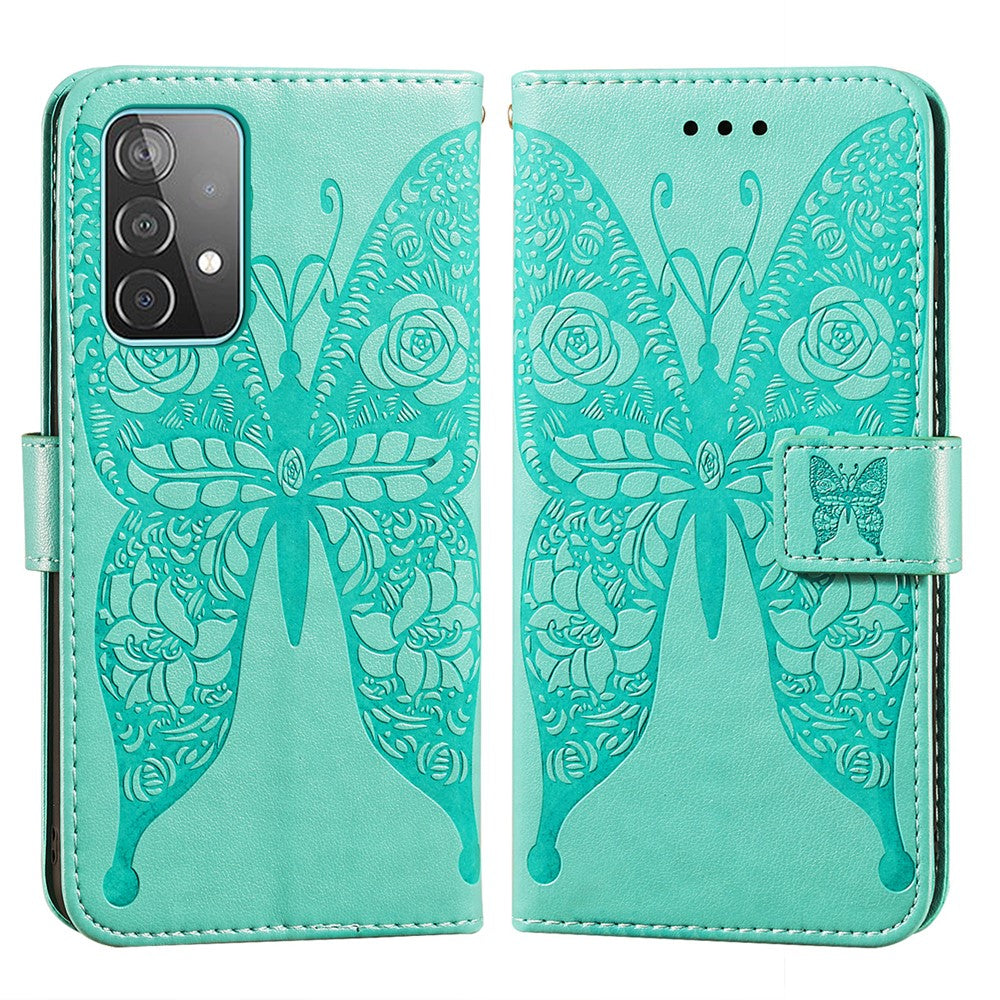 Til Samsung Galaxy A52 4G/5G / A52s 5G Imprinted Rose Flower Butterflies Mønster Læderpung Stativ Etui