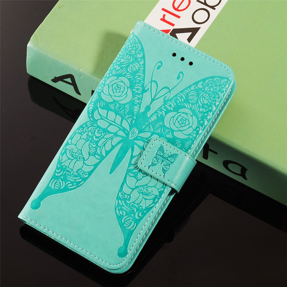 Til Samsung Galaxy A52 4G/5G / A52s 5G Imprinted Rose Flower Butterflies Mønster Læderpung Stativ Etui
