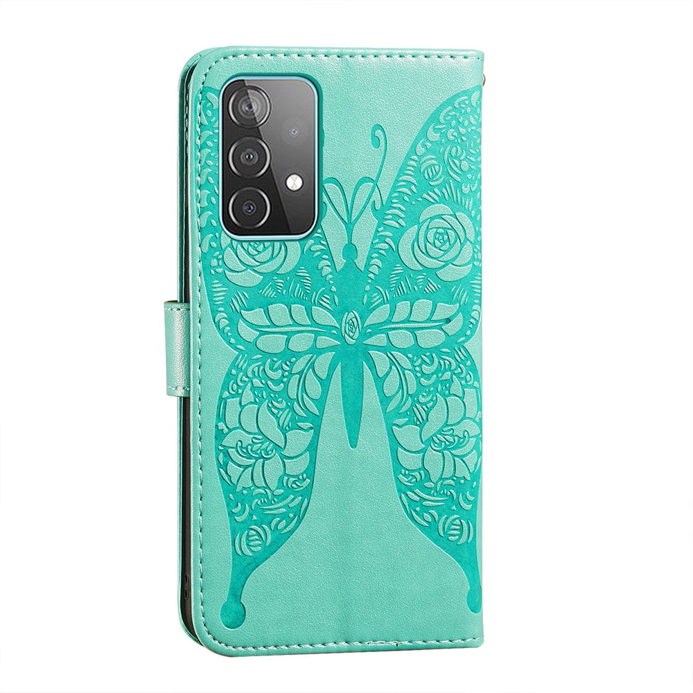 Til Samsung Galaxy A52 4G/5G / A52s 5G Imprinted Rose Flower Butterflies Mønster Læderpung Stativ Etui