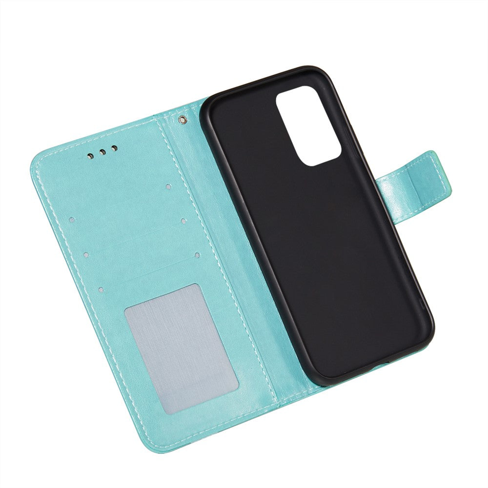 Til Samsung Galaxy A52 4G/5G / A52s 5G Imprinted Rose Flower Butterflies Mønster Læderpung Stativ Etui