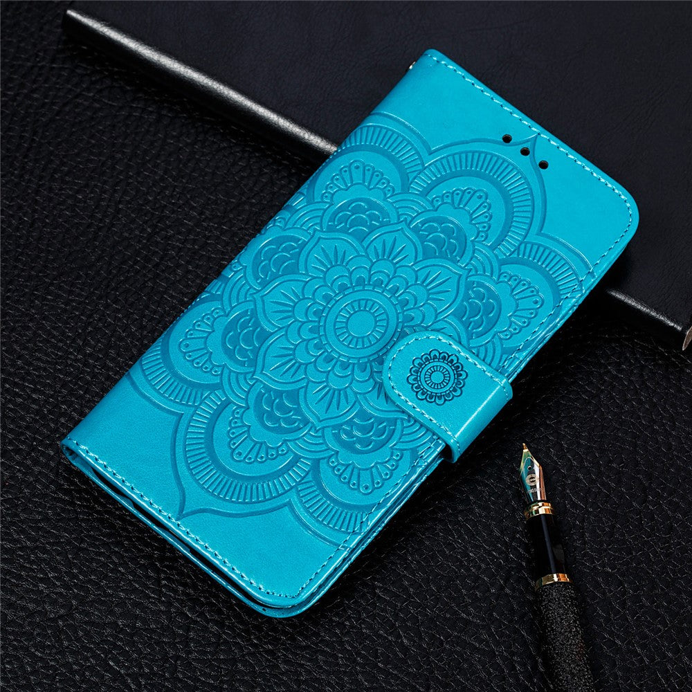 Imprint Mandala Flower Stand for Samsung Galaxy A72 5G / A72 4G Leather Case