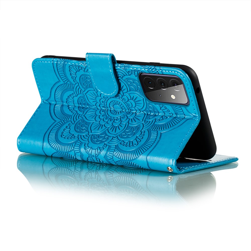 Imprint Mandala Flower Stand for Samsung Galaxy A72 5G / A72 4G Leather Case