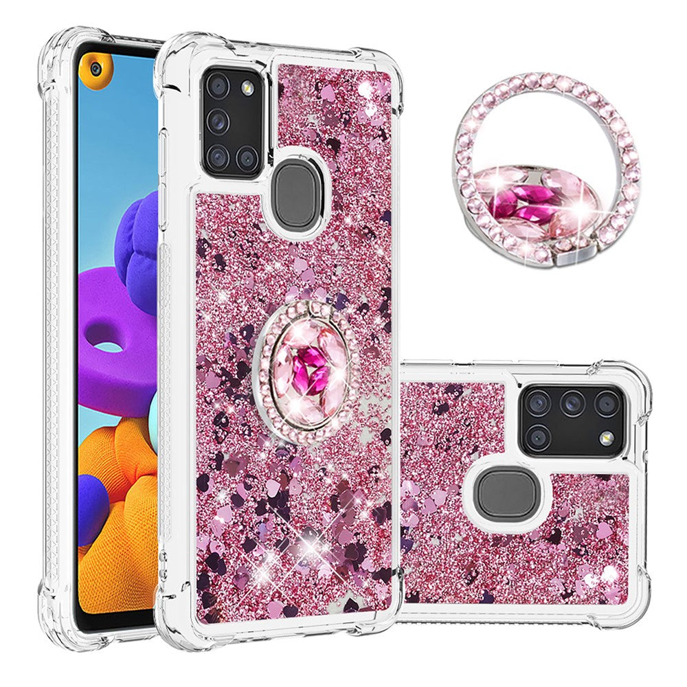 Stødsikker Quicksand Kickstand TPU Smartphone-skal til Samsung Galaxy A21s