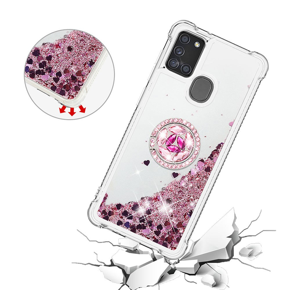 Stødsikker Quicksand Kickstand TPU Smartphone-skal til Samsung Galaxy A21s