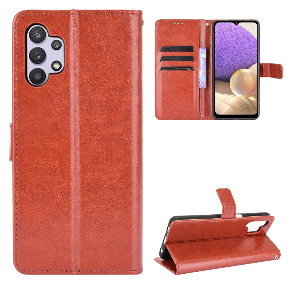 Crazy Horse Skin Leather Phone Wallet Stand Cover Shell with Lanyard for Samsung Galaxy A32 5G/M32 5G