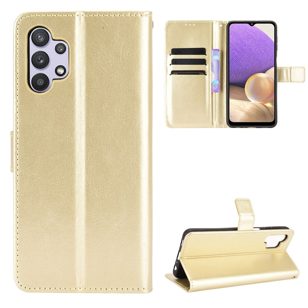 Crazy Horse Skin Leather Phone Wallet Stand Cover Shell with Lanyard for Samsung Galaxy A32 5G/M32 5G