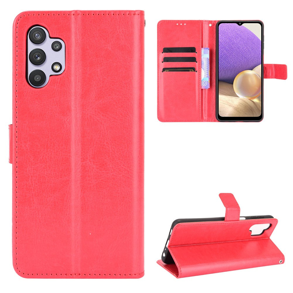 Crazy Horse Skin Leather Phone Wallet Stand Cover Shell with Lanyard for Samsung Galaxy A32 5G/M32 5G