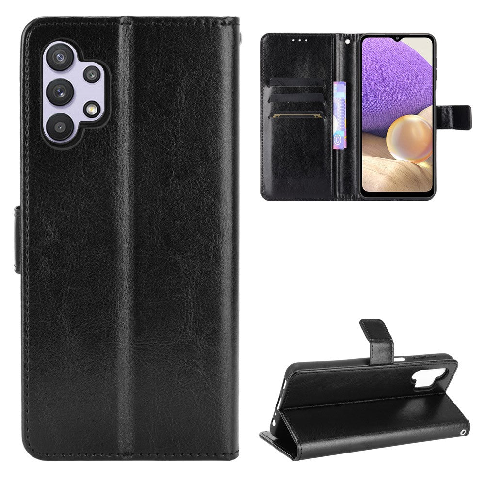 Crazy Horse Skin Leather Phone Wallet Stand Cover Shell with Lanyard for Samsung Galaxy A32 5G/M32 5G