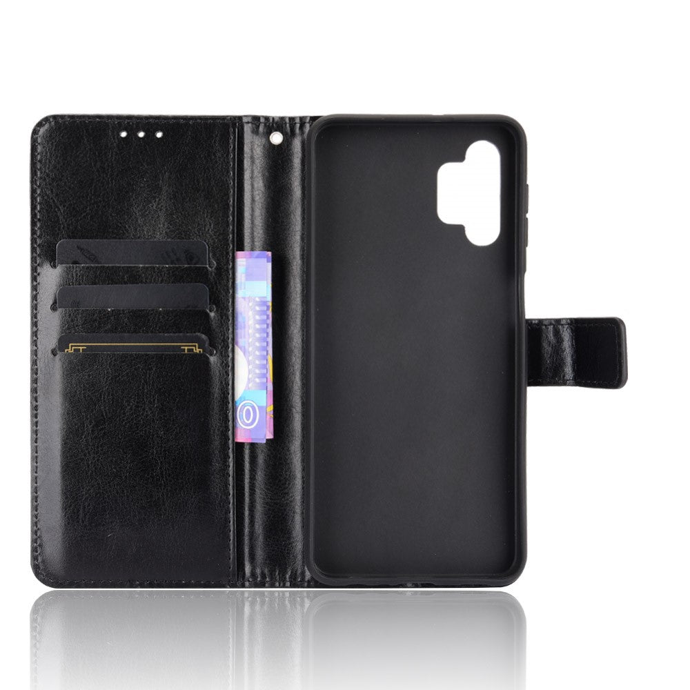 Crazy Horse Skin Leather Phone Wallet Stand Cover Shell with Lanyard for Samsung Galaxy A32 5G/M32 5G
