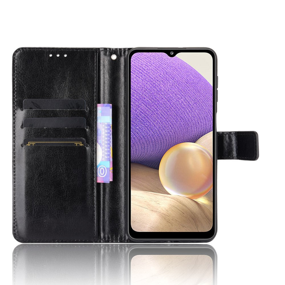 Crazy Horse Skin Leather Phone Wallet Stand Cover Shell with Lanyard for Samsung Galaxy A32 5G/M32 5G