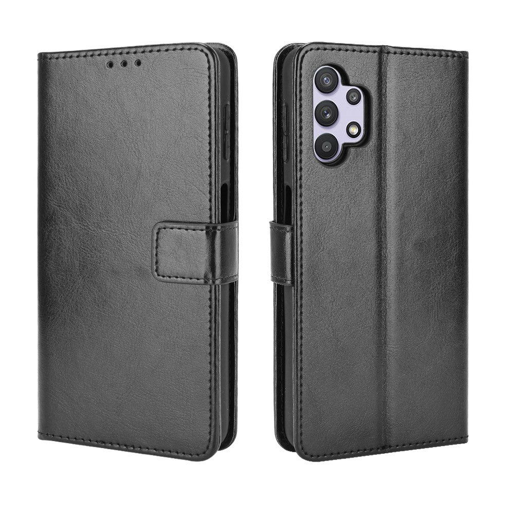 Crazy Horse Skin Leather Phone Wallet Stand Cover Shell with Lanyard for Samsung Galaxy A32 5G/M32 5G
