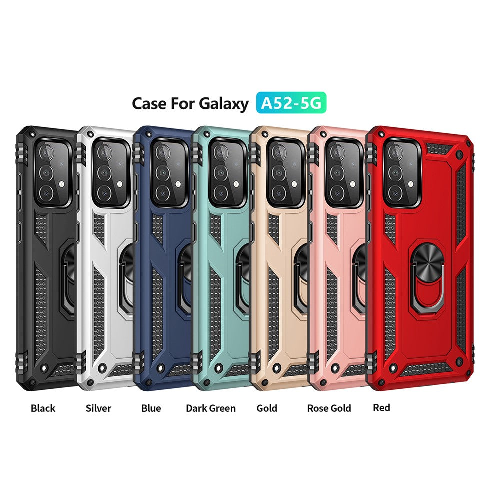 Panser Anti-fald Metal Ring Kickstand Design Hybrid PC TPU Skal til Samsung Galaxy A52 4G/5G / A52s 5G