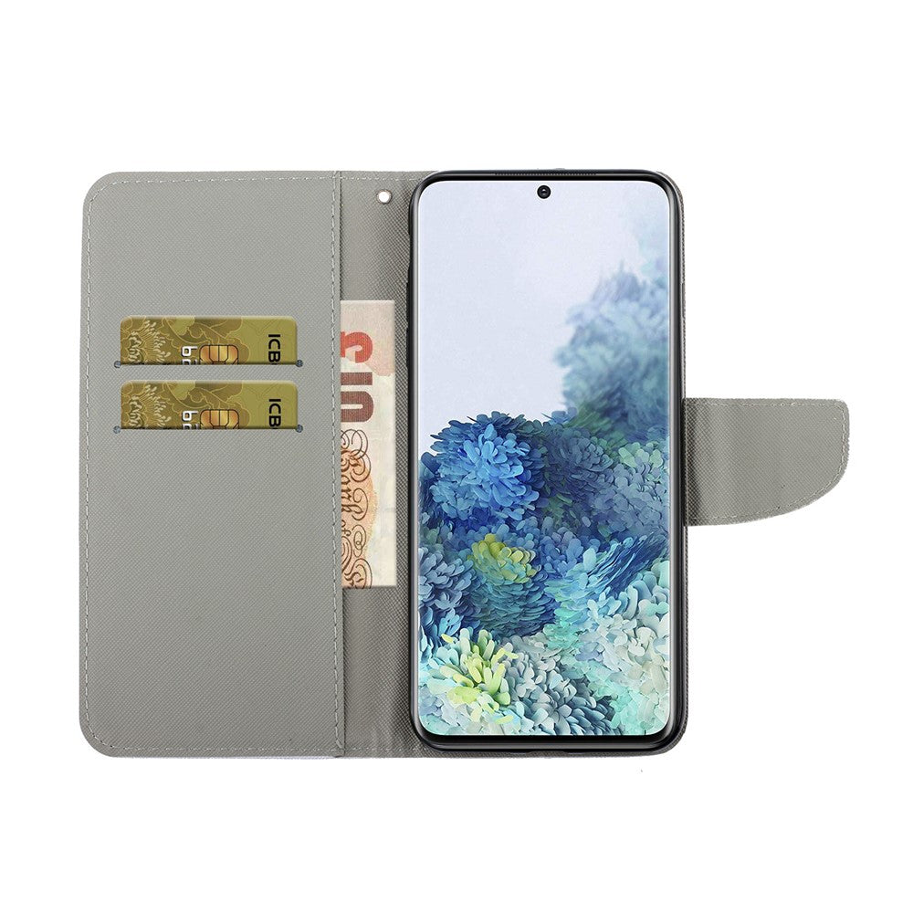 Pattern Printing TPU + PU Leather Wallet Stand Phone Case with Lanyard for Samsung Galaxy S21 4G/5G