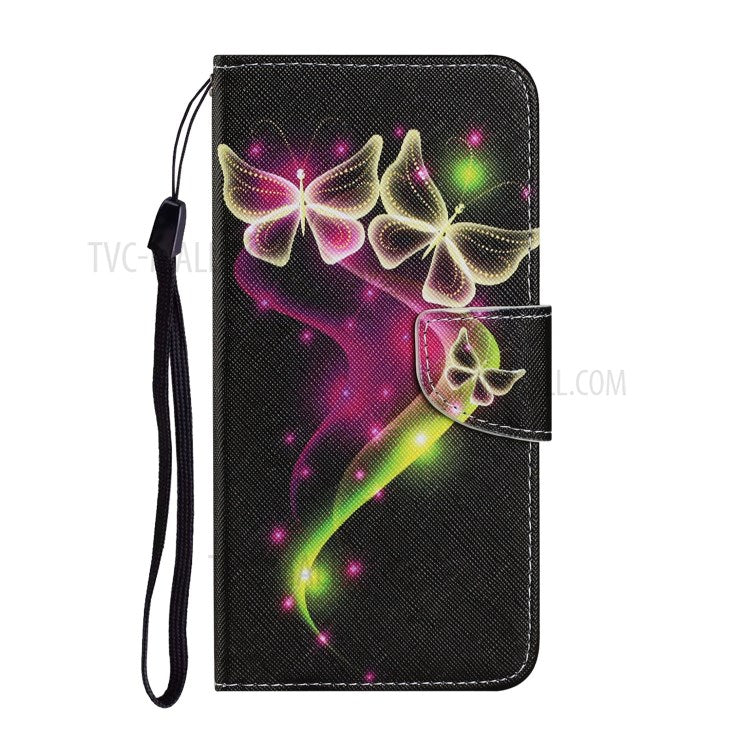 Mönstertryck TPU + PU-läder plånboksfodral med rem för Samsung Galaxy S21 4G/5G