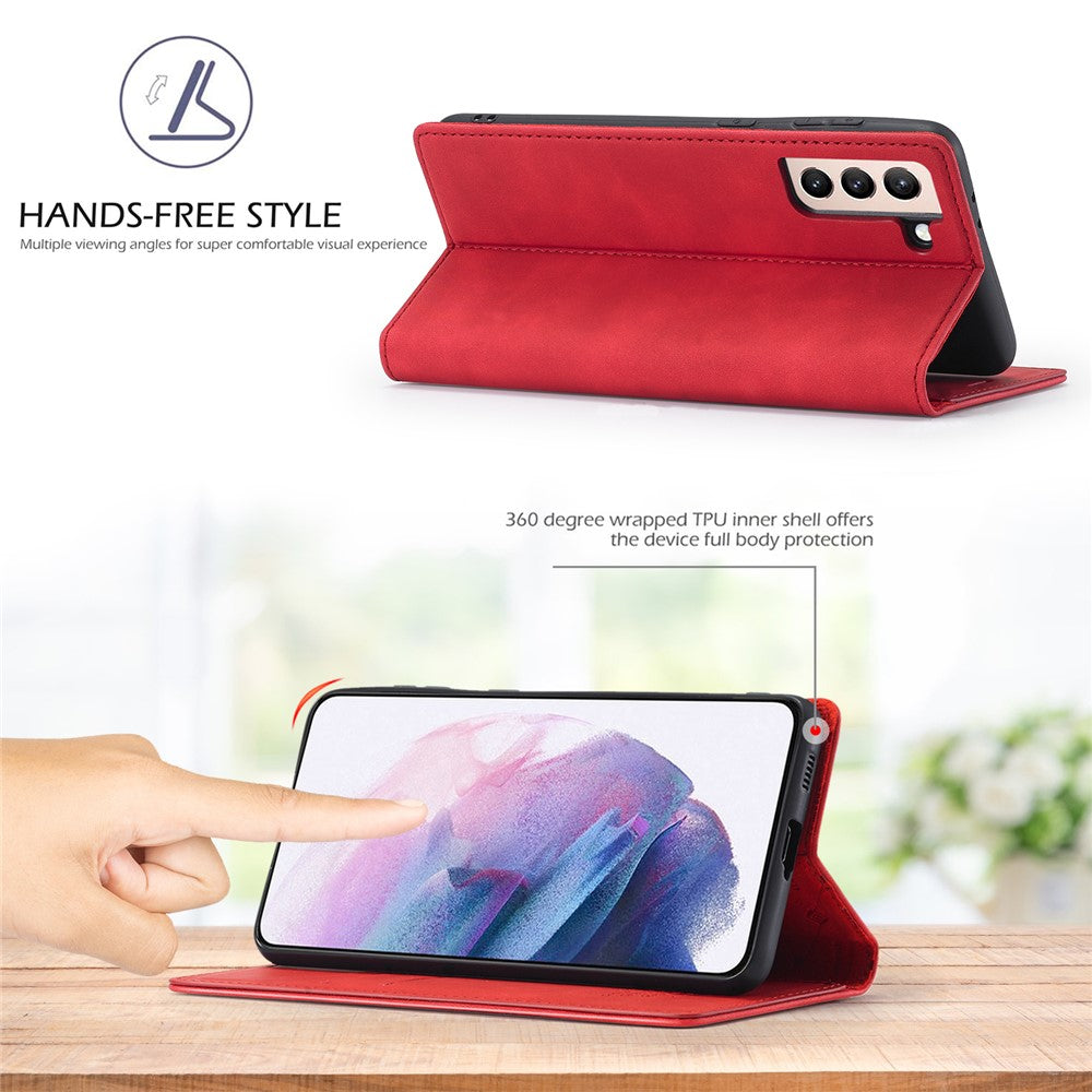 LC.IMEEKE Strong Auto-absorbed Magnetic Edge Business Style Leather Phone Cover for Samsung Galaxy S21 4G/5G