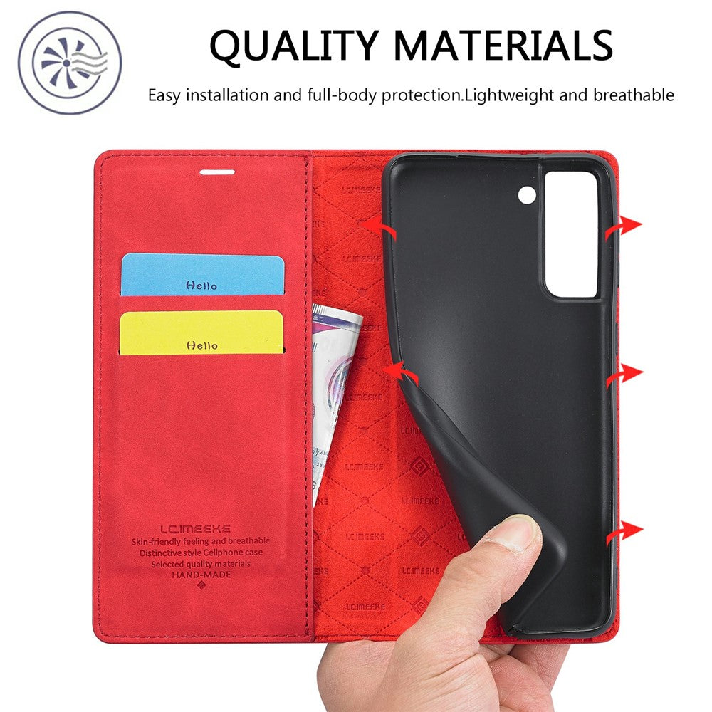 LC.IMEEKE Strong Auto-absorbed Magnetic Edge Business Style Leather Phone Cover for Samsung Galaxy S21 4G/5G