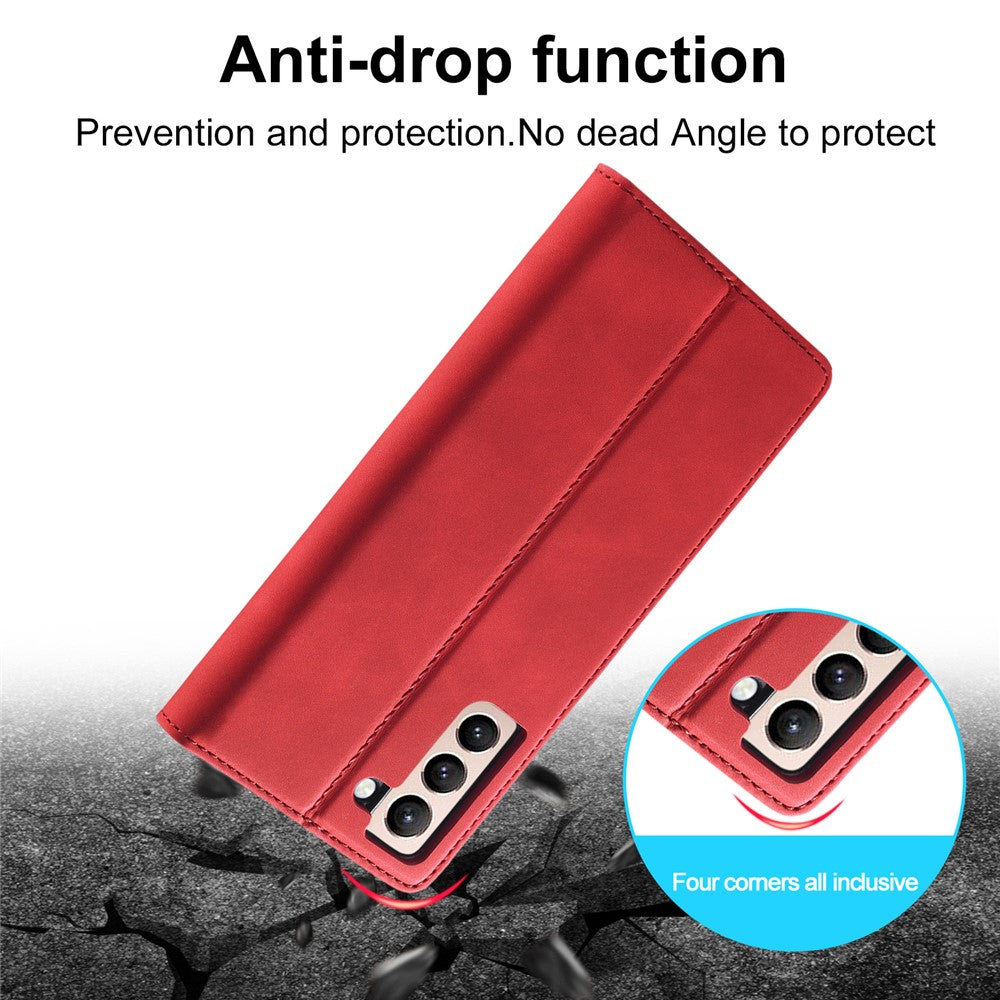 LC.IMEEKE Strong Auto-absorbed Magnetic Edge Business Style Leather Phone Cover for Samsung Galaxy S21 4G/5G