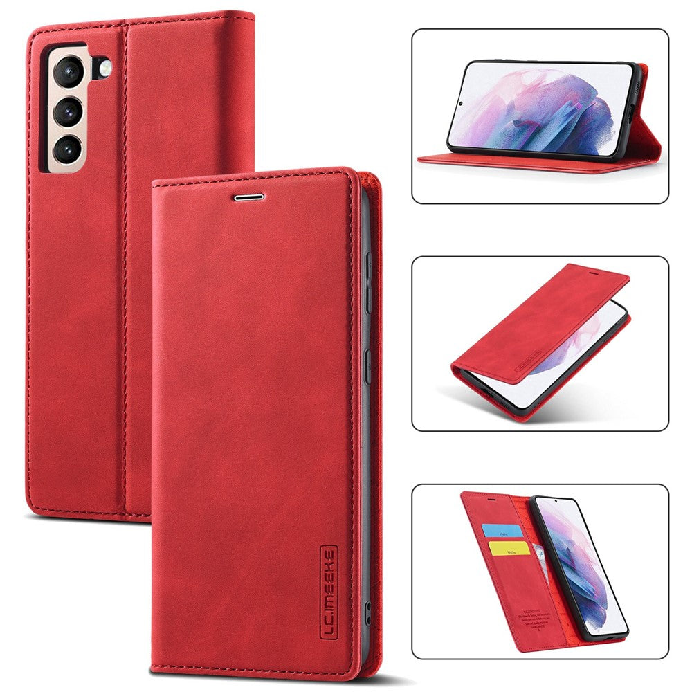 LC.IMEEKE Strong Auto-absorbed Magnetic Edge Business Style Leather Phone Cover for Samsung Galaxy S21 4G/5G