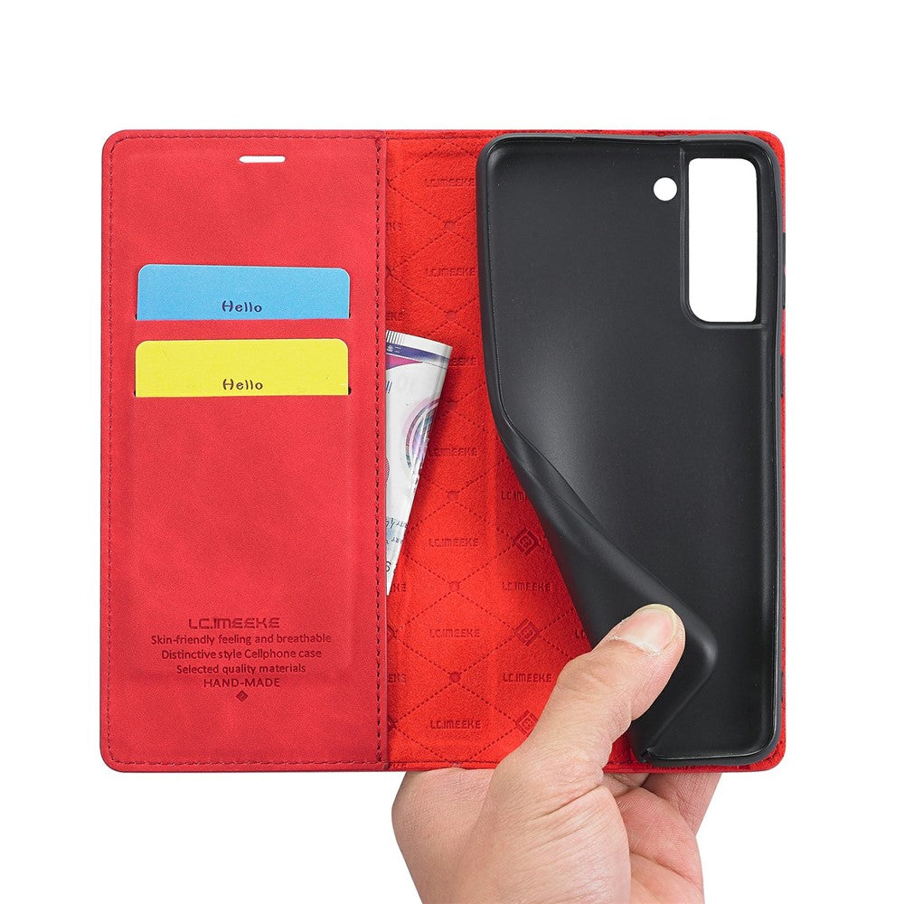 LC.IMEEKE Strong Auto-absorbed Magnetic Edge Business Style Leather Phone Cover for Samsung Galaxy S21 4G/5G