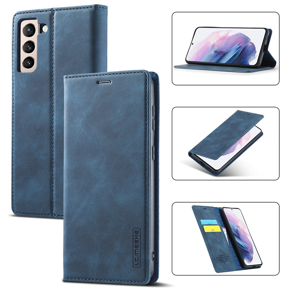 LC.IMEEKE Strong Auto-absorbed Magnetic Edge Business Style Leather Phone Cover for Samsung Galaxy S21 4G/5G