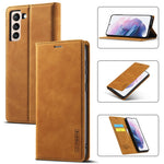 LC.IMEEKE Strong Auto-absorbed Magnetic Edge Business Style Leather Phone Cover for Samsung Galaxy S21 4G/5G
