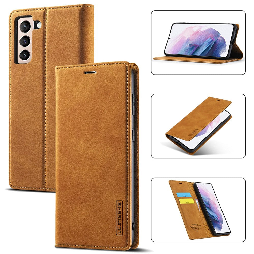 LC.IMEEKE Strong Auto-absorbed Magnetic Edge Business Style Leather Phone Cover for Samsung Galaxy S21 4G/5G