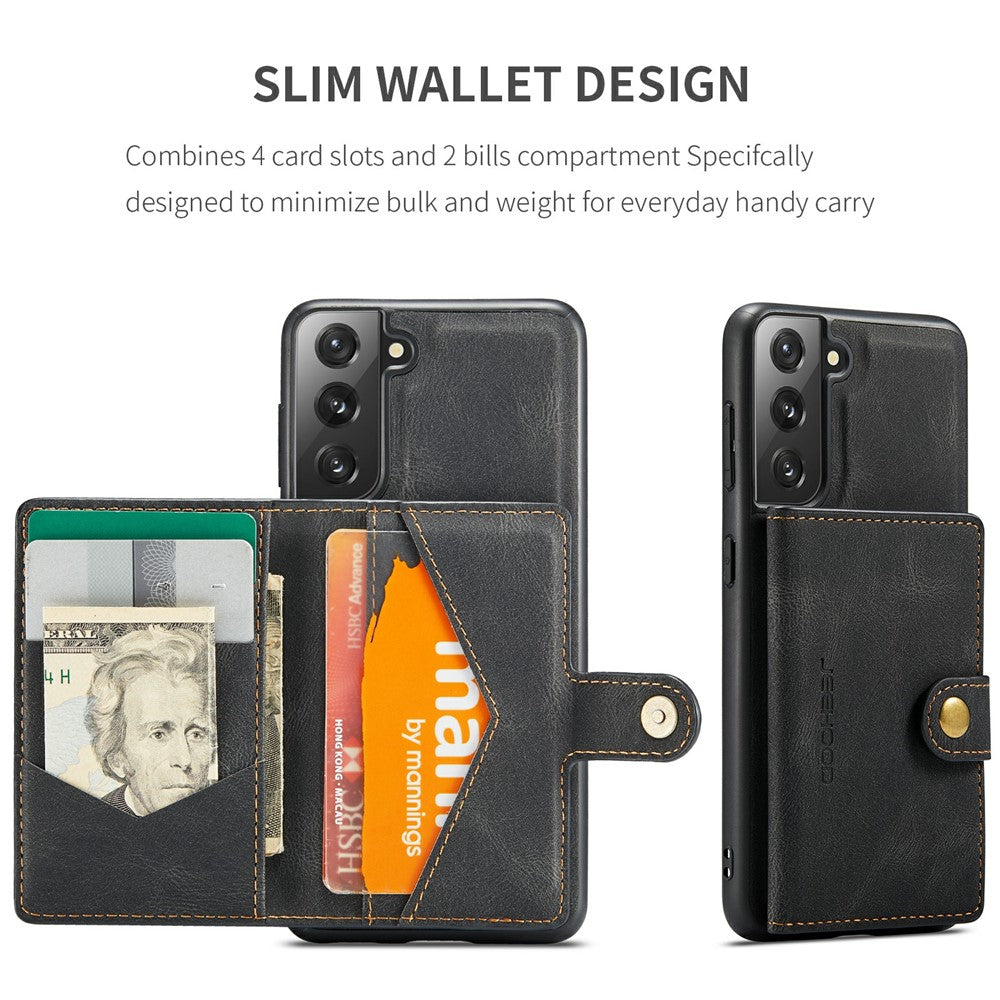 JEEHOOD Magnetisk Pung Design Aftageligt 2-i-1 Læderbelagt TPU Cover til Samsung Galaxy S21 4G/5G