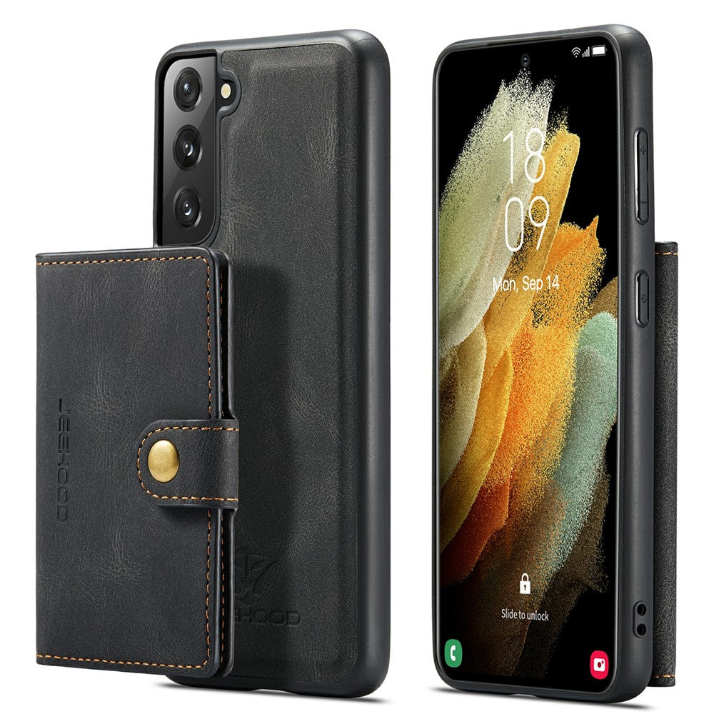 JEEHOOD Magnetisk Plånboksdesign Avtagbart 2-i-1 Läderbelagt TPU-skal för Samsung Galaxy S21 4G/5G