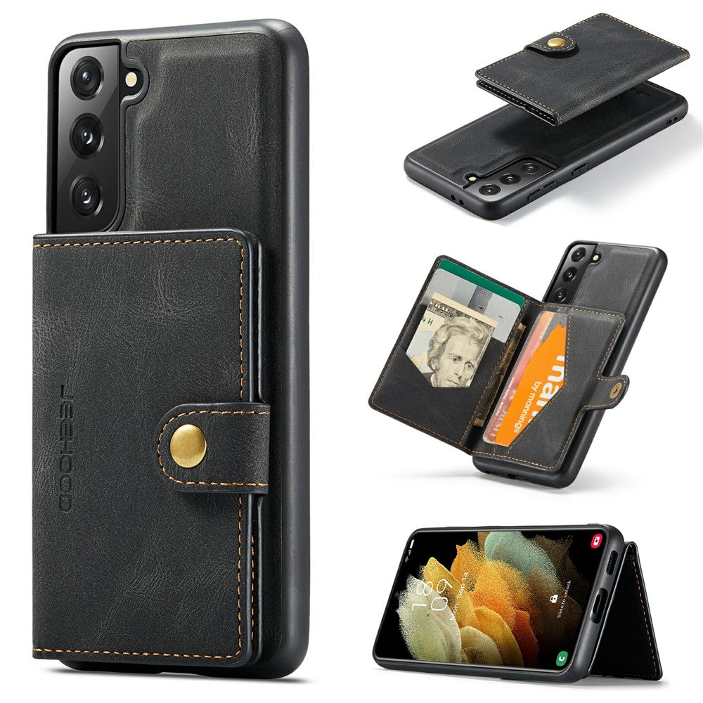 JEEHOOD Magnetisk Pung Design Aftageligt 2-i-1 Læderbelagt TPU Cover til Samsung Galaxy S21 4G/5G