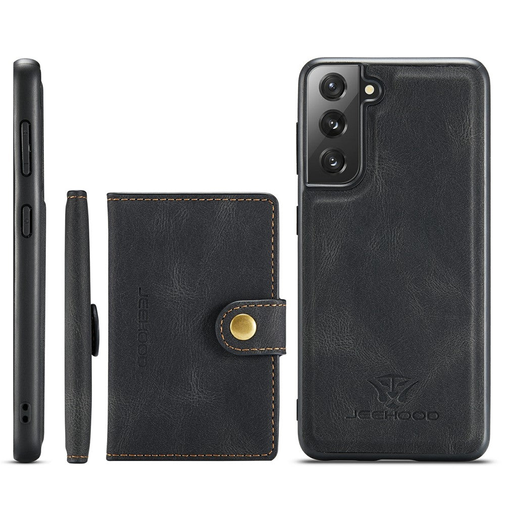JEEHOOD Magnetisk Pung Design Aftageligt 2-i-1 Læderbelagt TPU Cover til Samsung Galaxy S21 4G/5G