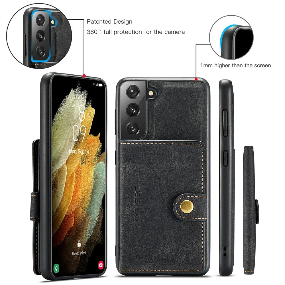 JEEHOOD Magnetisk Plånboksdesign Avtagbart 2-i-1 Läderbelagt TPU-skal för Samsung Galaxy S21 4G/5G