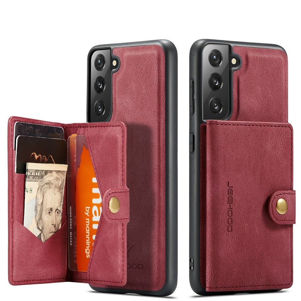 JEEHOOD Magnetisk Plånboksdesign Avtagbart 2-i-1 Läderbelagt TPU-skal för Samsung Galaxy S21 4G/5G