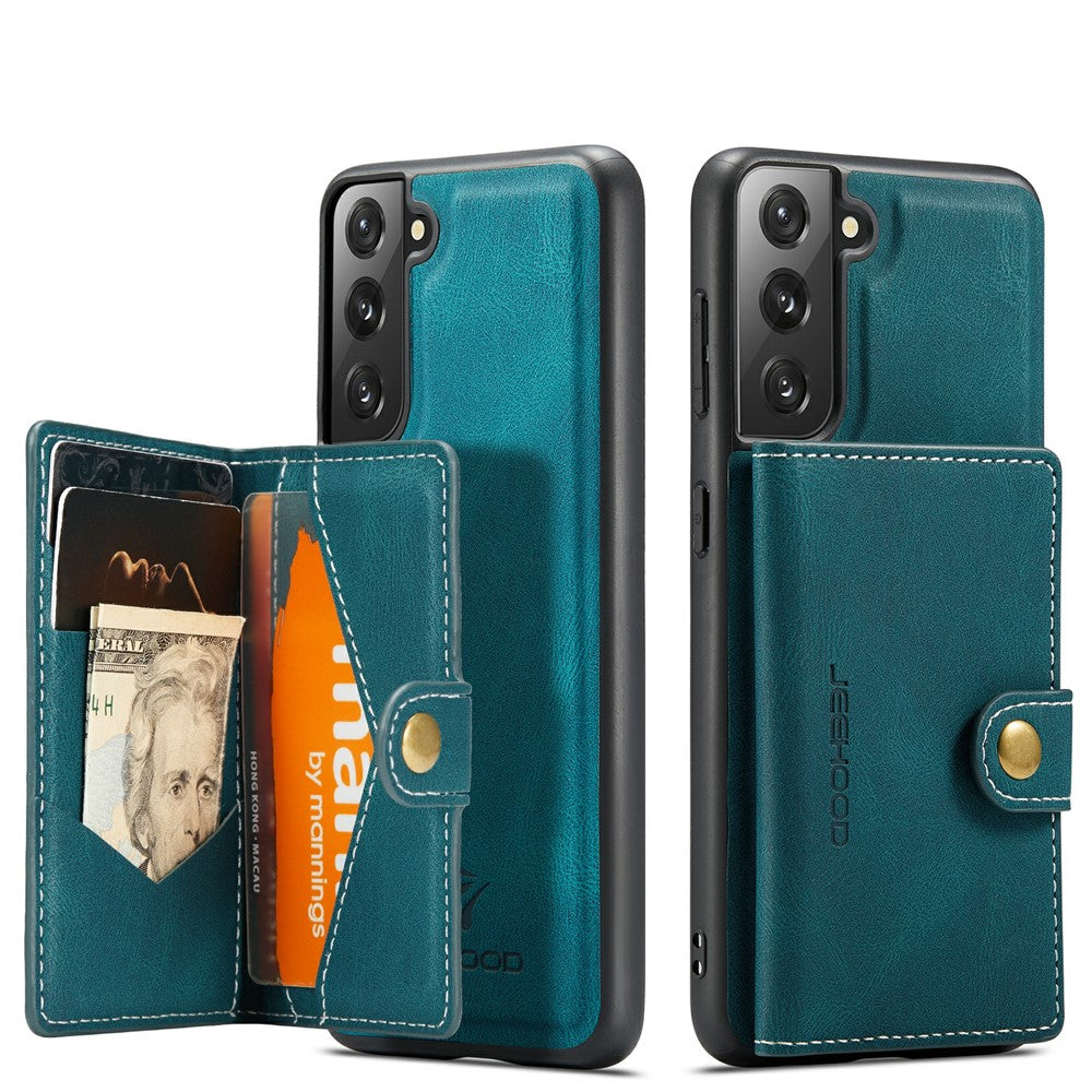 JEEHOOD Magnetisk Plånboksdesign Avtagbart 2-i-1 Läderbelagt TPU-skal för Samsung Galaxy S21 4G/5G