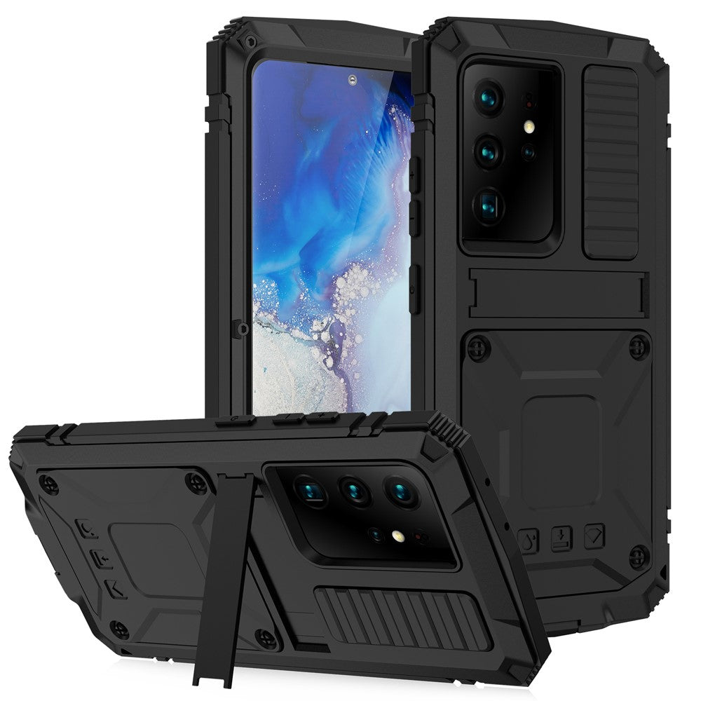 R-JUST Shockproof Dustproof Kickstand TPU+Metal Protector Cover Kickstand Shell for Samsung Galaxy S21 Ultra 5G